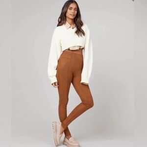 SPANX Faux Suede High Rise Leggings In Rich Caramel Sz XS NWOT